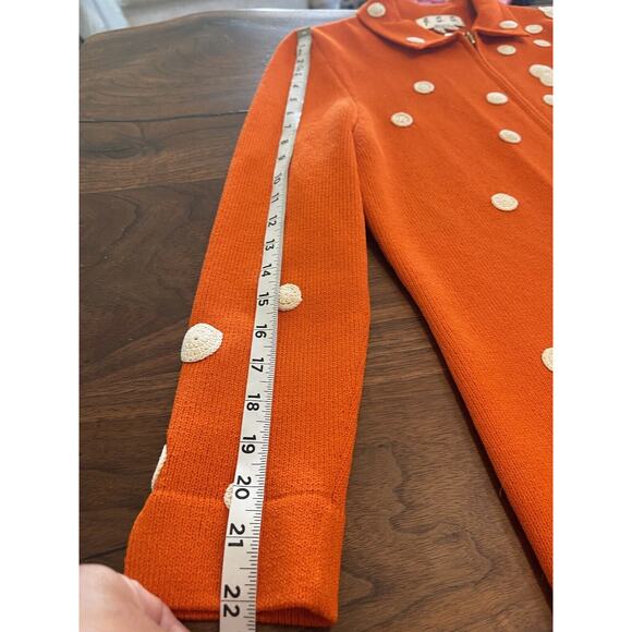 JSS Woman’s Knit Wear Blazer sz S Orange/Embroidered Cream Circle Wool blend USA - Picture 10 of 12
